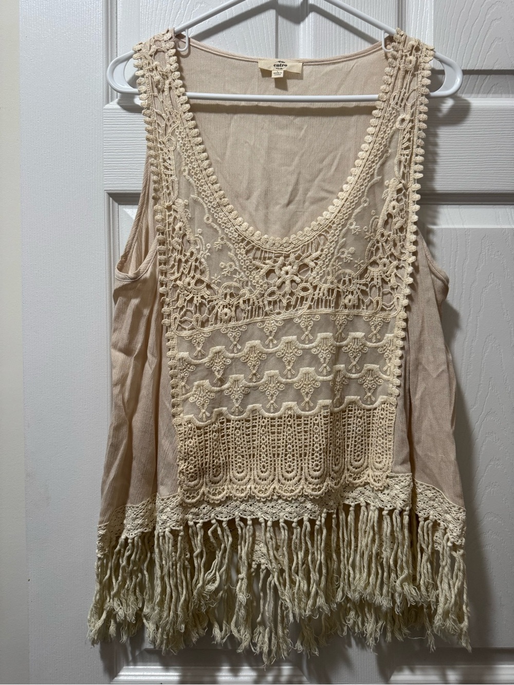 entro Crochet Fringe Tank Top - Cream